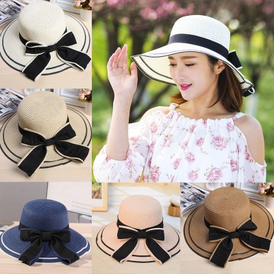 Fashion 's Fedora Straw Wide Upturn Brim Bowler Summer Beach Cap Sun Hat  eb-35786273
